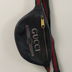 Gucci Black Belt Bag with Red and Green Accents